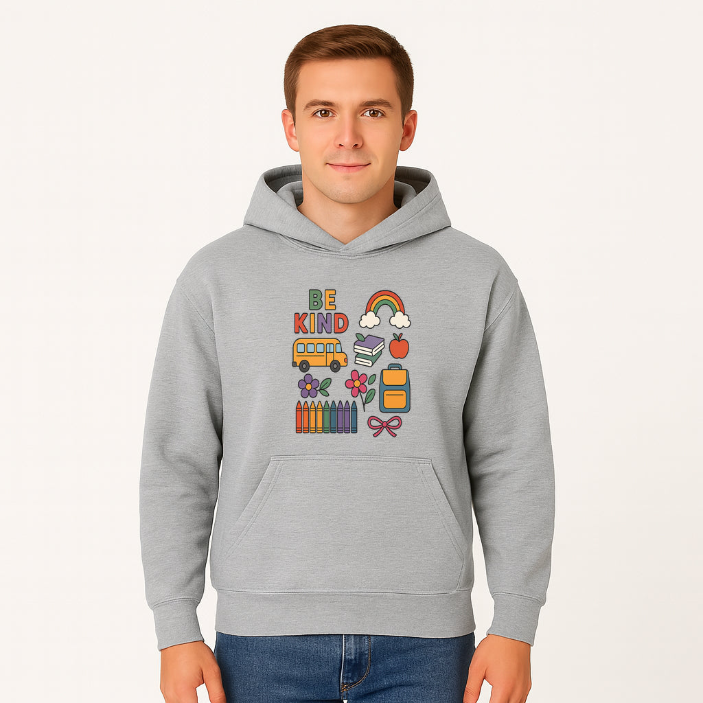 Be Kind School Decor - Colorful Bus, Books, Apple, Rainbow & Flowers - Cute Classroom Wall Art for Kids and Teachers - Hoodie 1758093393506.jpg
