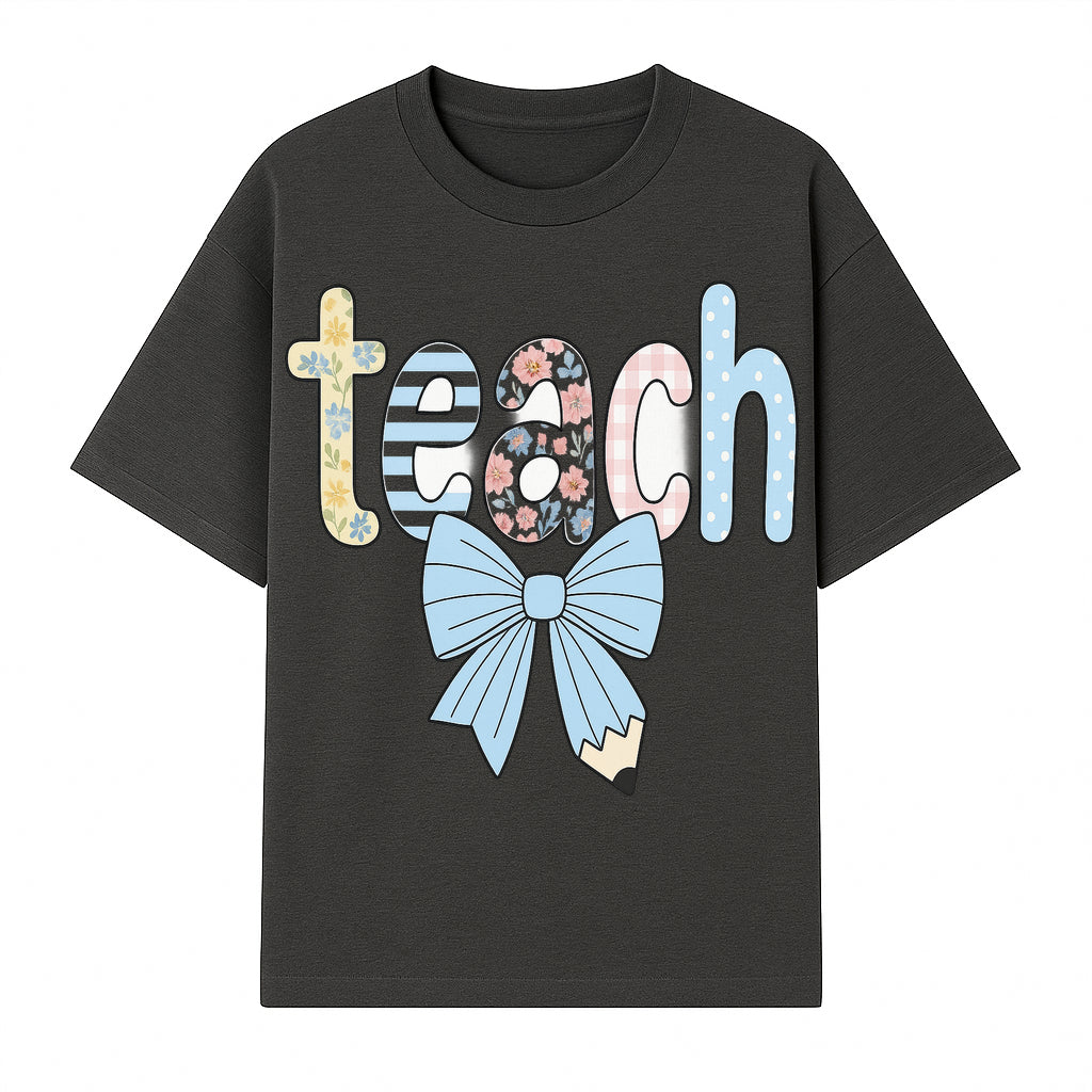 Colorful Teach Sign with Floral Letters and Bow, Classroom Decor, Teacher Appreciation Gift, Educational Wall Art - T-shirt 1758093393516.jpg