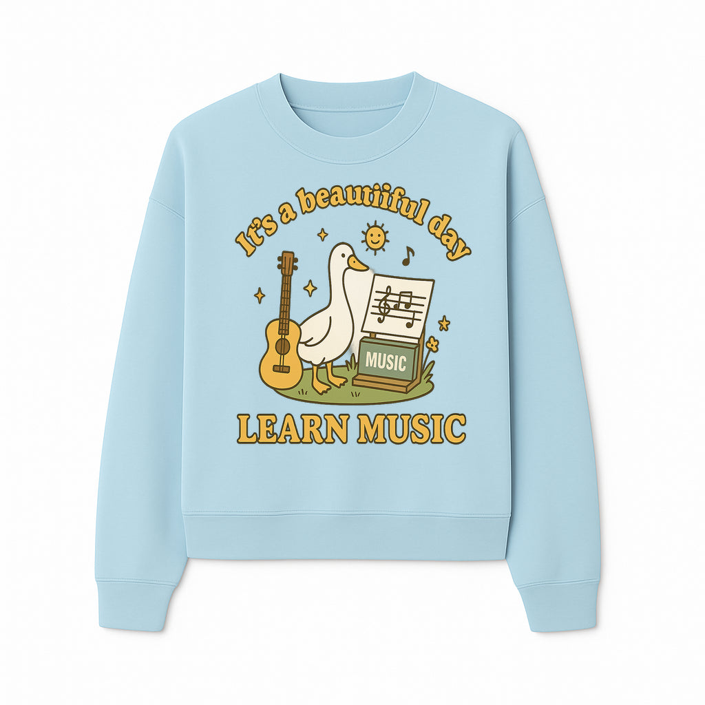 Music Learning Duck T-Shirt, Cute Guitar Design, It's a Beautiful Day, Fun Music Education Apparel for Kids and Adults - Sweatshirt 1758093393535.jpg
