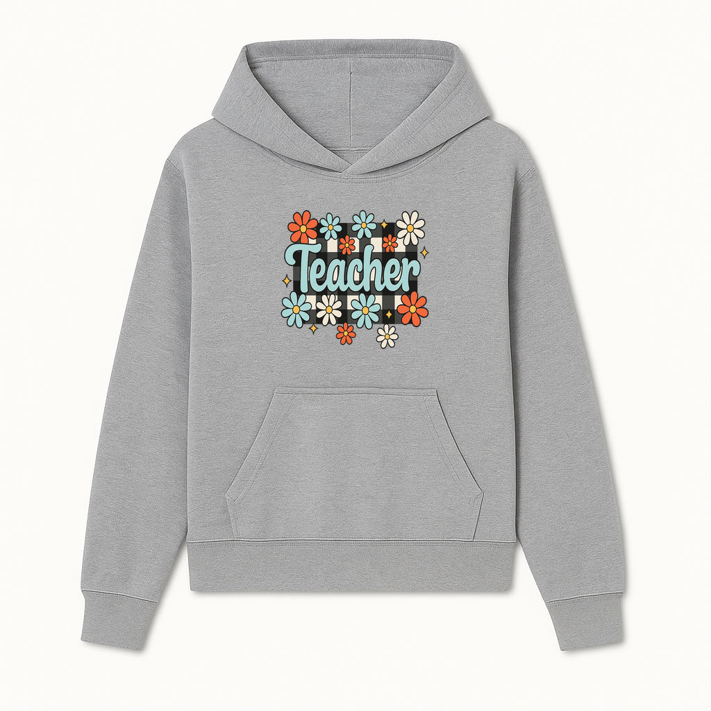 Floral Teacher Quote Art - Fun Checkered Background Decor for Classroom, Gifts, or Home - Colorful Teacher Appreciation Design - Hoodie 1758093393586.jpg