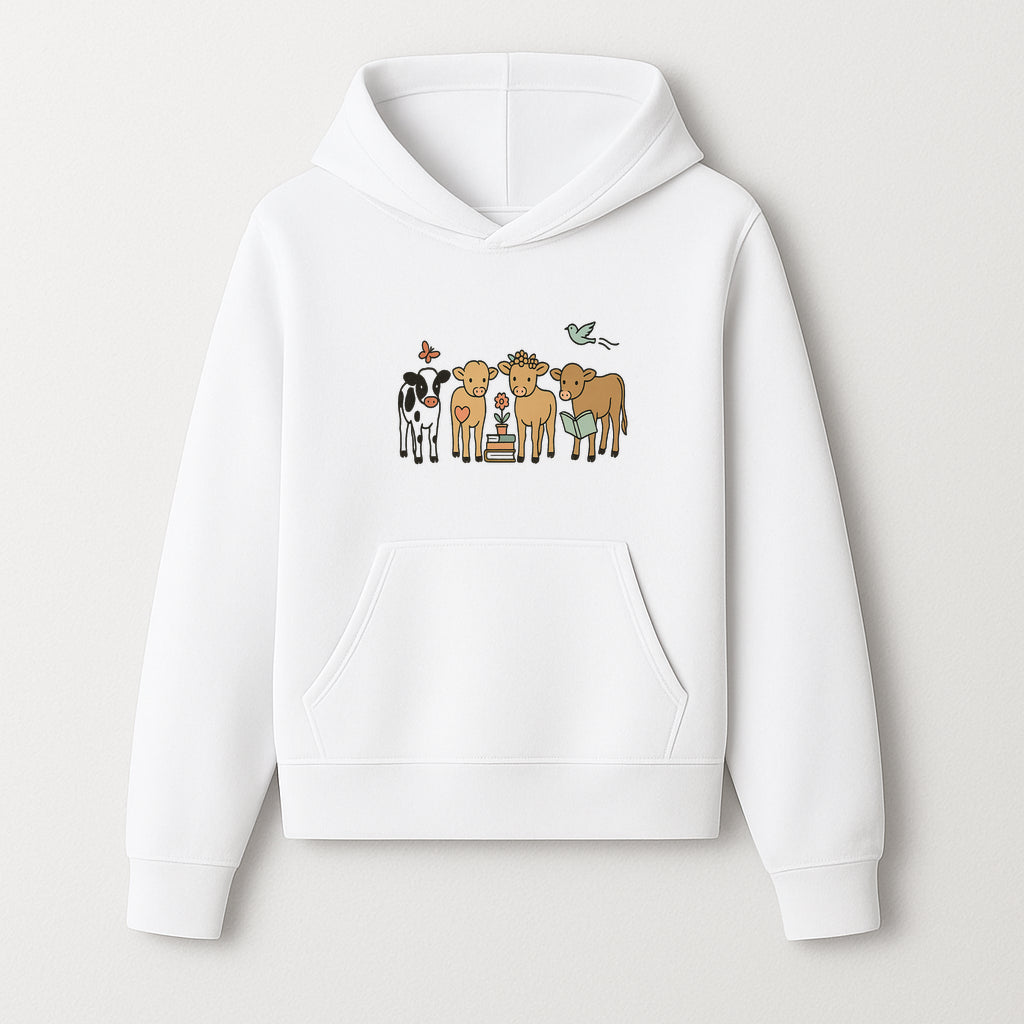 Cute Farm Animal Art Print - Cows with Books, Flower, and Butterfly - Whimsical Home Decor for Animal Lovers and Kids' Rooms - Hoodie 1758093393611.jpg