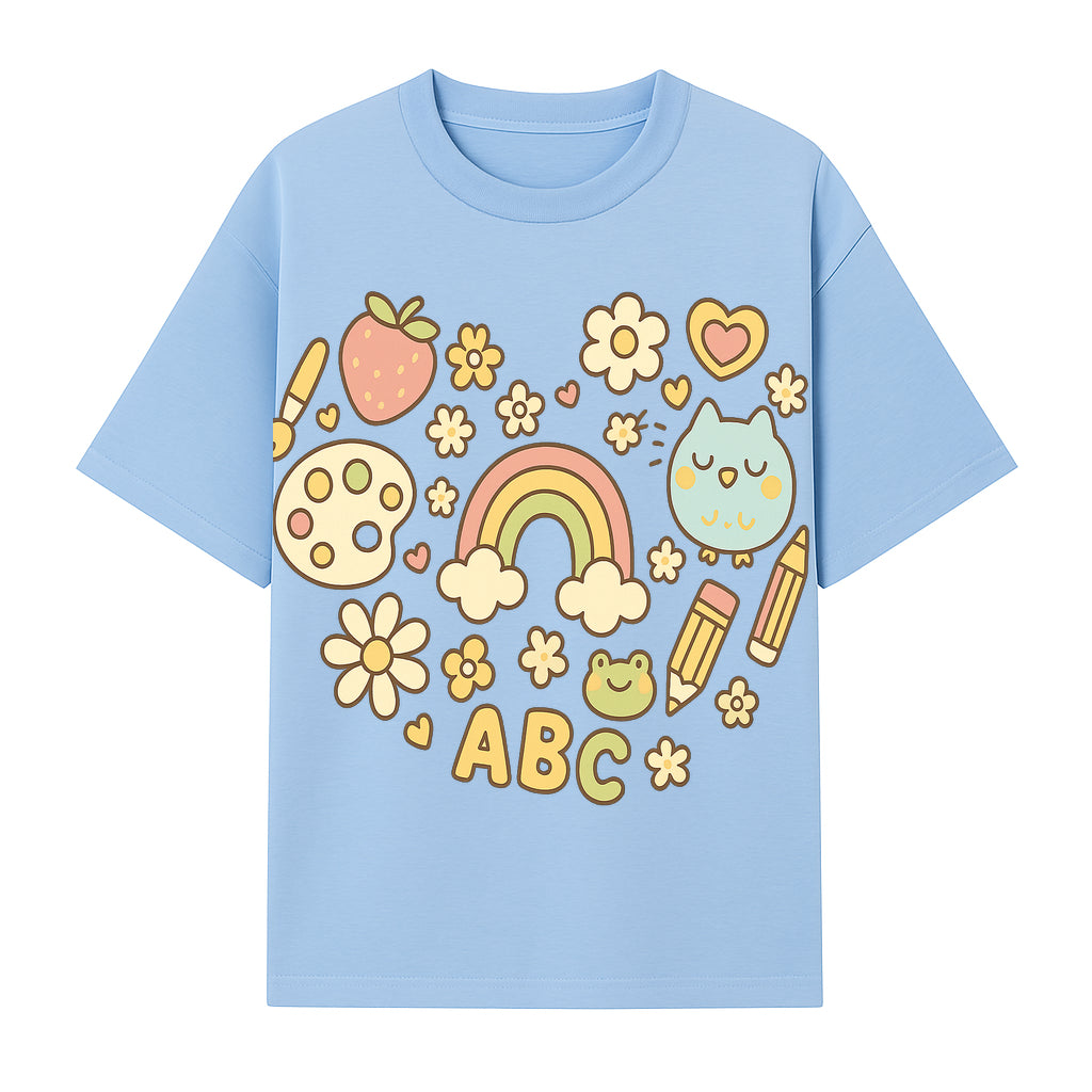 Colorful Kids' Art Print with ABC, Rainbow, Flowers, and Cute Animals - Ideal for Nursery Decor or Children's Room Wall Art - T-shirt 1758093393633.jpg