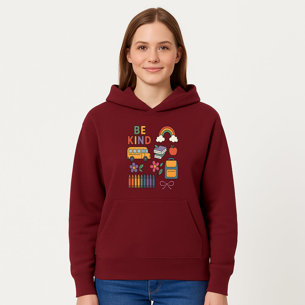 Be Kind School Decor - Colorful Bus, Books, Apple, Rainbow & Flowers - Cute Classroom Wall Art for Kids and Teachers - Hoodie 1758093393714.jpg