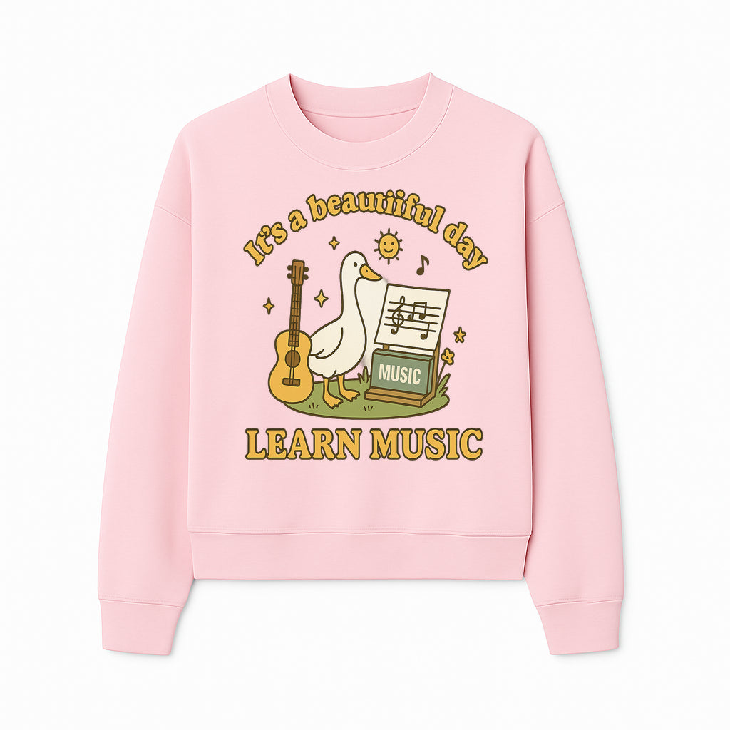 Music Learning Duck T-Shirt, Cute Guitar Design, It's a Beautiful Day, Fun Music Education Apparel for Kids and Adults - Sweatshirt 1758093393717.jpg