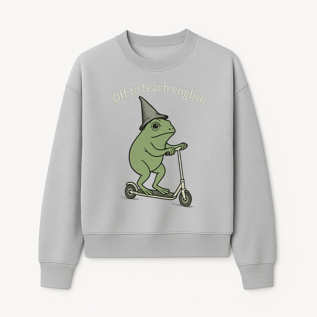 Funny Frog Scooting Off to Teach English T-Shirt, Cute Teacher Gift, Humorous Classroom Apparel, Whimsical Design for ESL Educators - Sweatshirt 1758093393724.jpg
