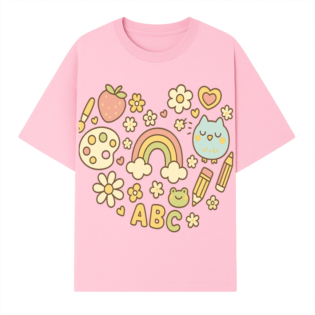 Colorful Kids' Art Print with ABC, Rainbow, Flowers, and Cute Animals - Ideal for Nursery Decor or Children's Room Wall Art - T-shirt 1758093393799.jpg
