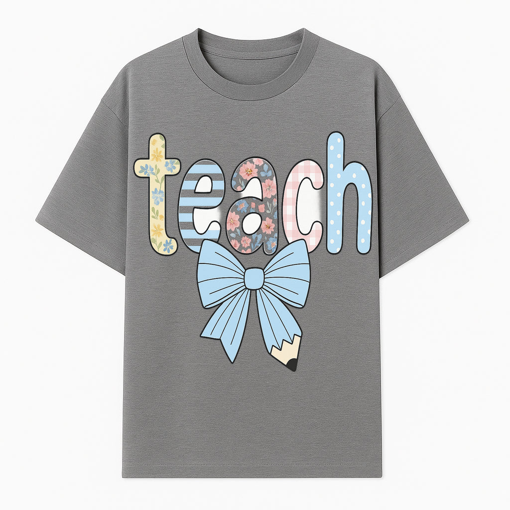 Colorful Teach Sign with Floral Letters and Bow, Classroom Decor, Teacher Appreciation Gift, Educational Wall Art - T-shirt 1758093393880.jpg