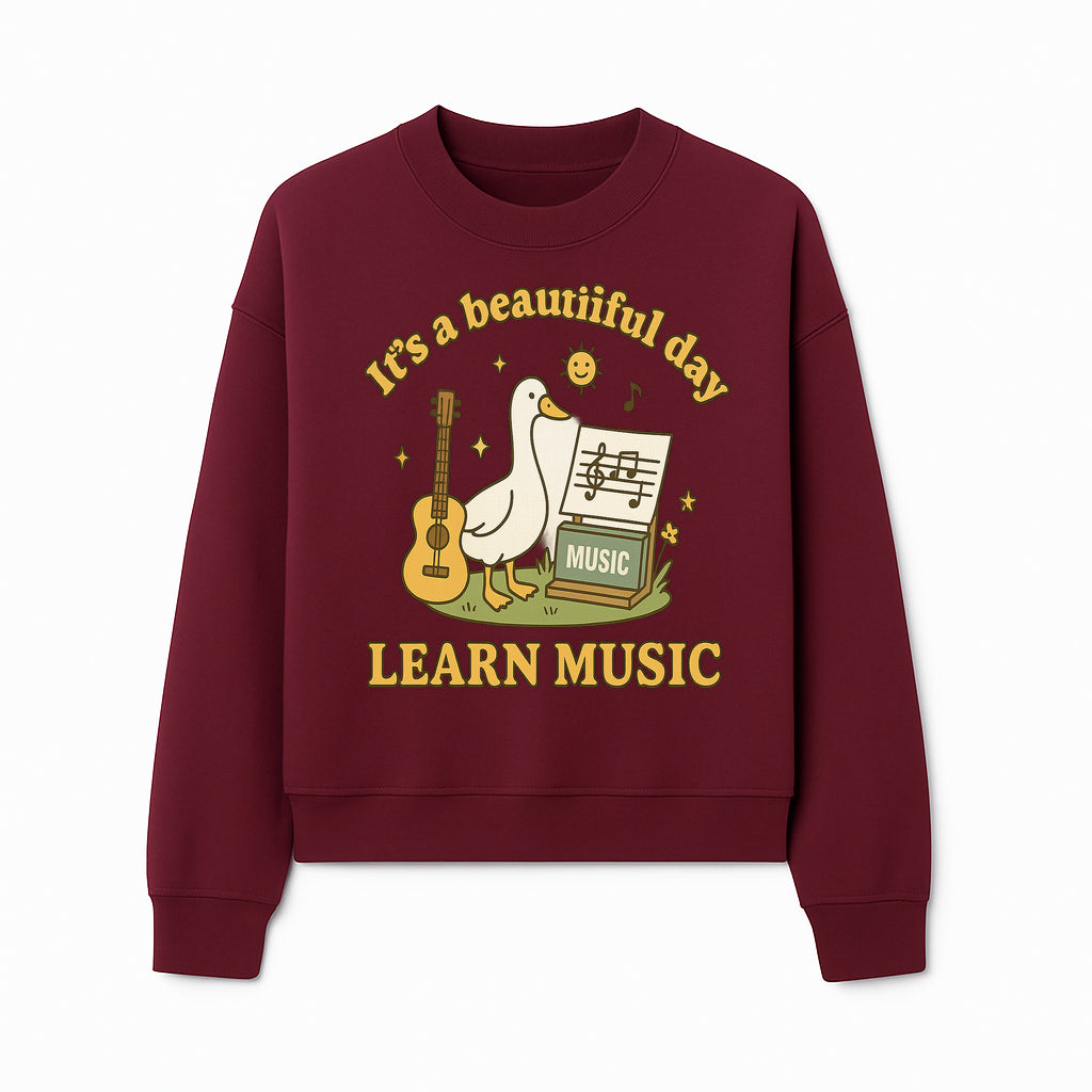 Music Learning Duck T-Shirt, Cute Guitar Design, It's a Beautiful Day, Fun Music Education Apparel for Kids and Adults - Sweatshirt 1758093393907.jpg