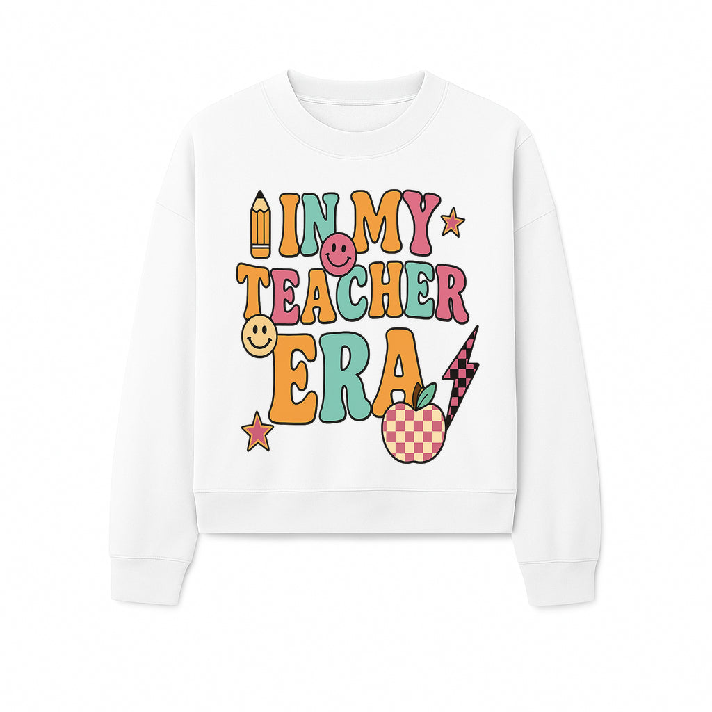 In My Teacher Era Graphic Tee - Retro Style with Happy Faces and School Elements, Perfect for Educators - Sweatshirt 1758093393960.jpg
