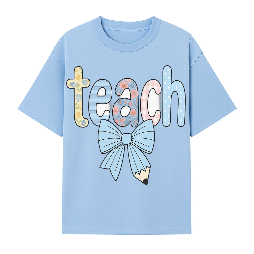 Colorful Teach Sign with Floral Letters and Bow, Classroom Decor, Teacher Appreciation Gift, Educational Wall Art - T-shirt 1758093394033.jpg