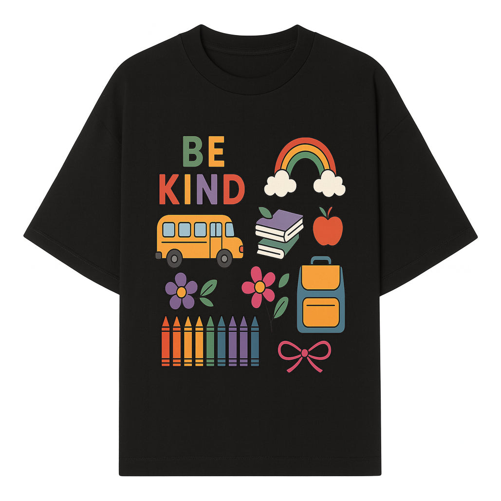 Be Kind School Decor - Colorful Bus, Books, Apple, Rainbow & Flowers - Cute Classroom Wall Art for Kids and Teachers - T-shirt 1758093394080.jpg
