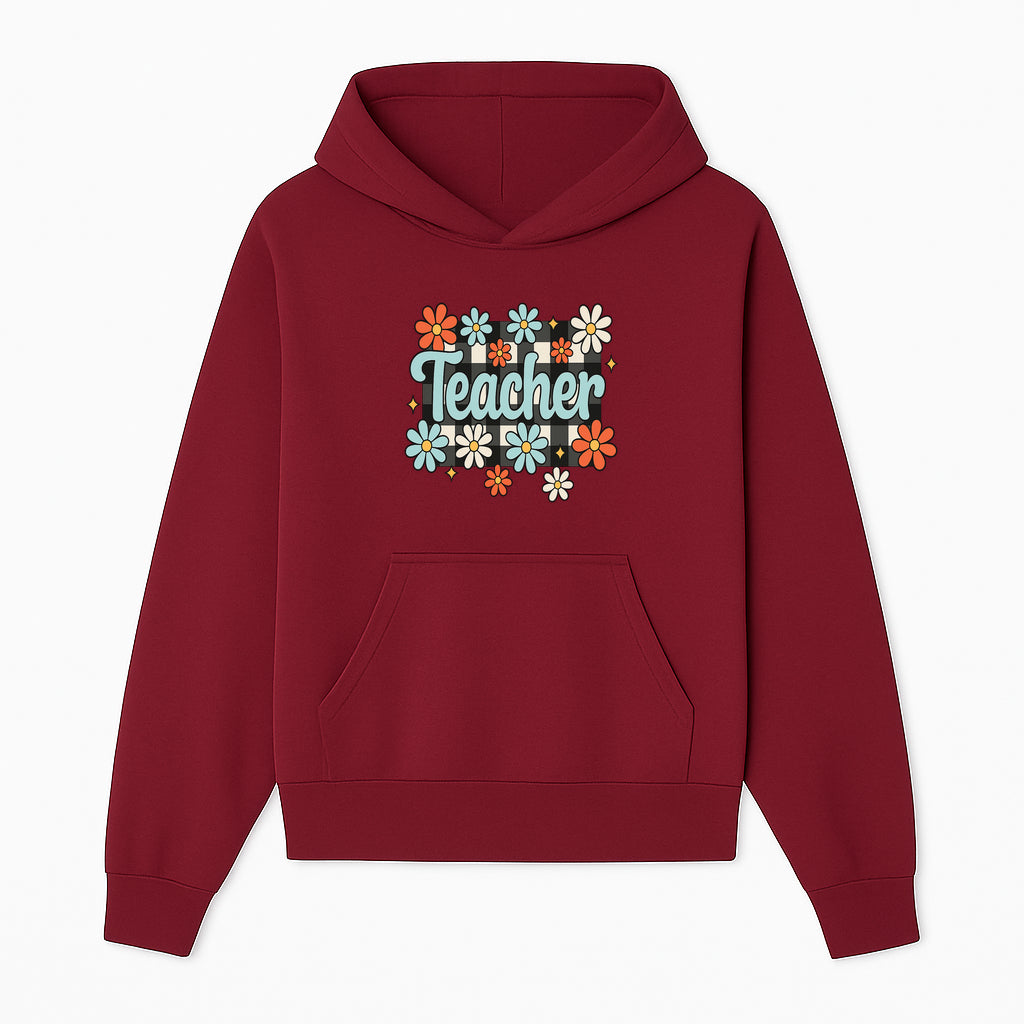Floral Teacher Quote Art - Fun Checkered Background Decor for Classroom, Gifts, or Home - Colorful Teacher Appreciation Design - Hoodie 1758093394082.jpg
