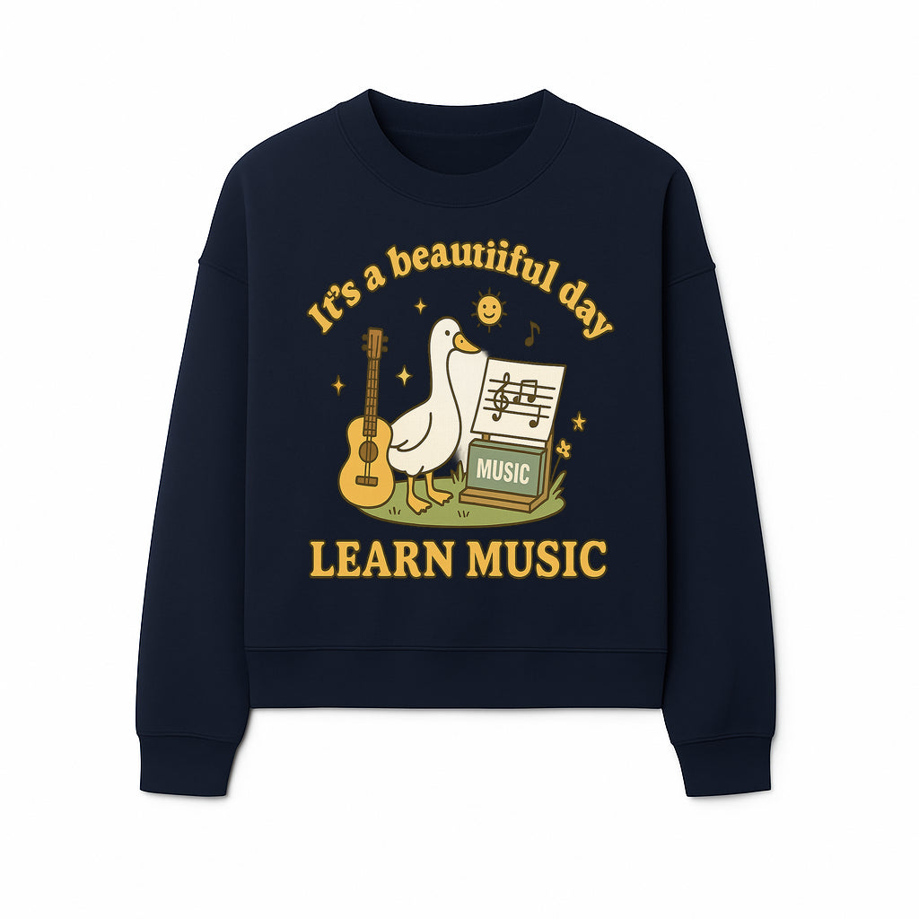 Music Learning Duck T-Shirt, Cute Guitar Design, It's a Beautiful Day, Fun Music Education Apparel for Kids and Adults - Sweatshirt 1758093394110.jpg