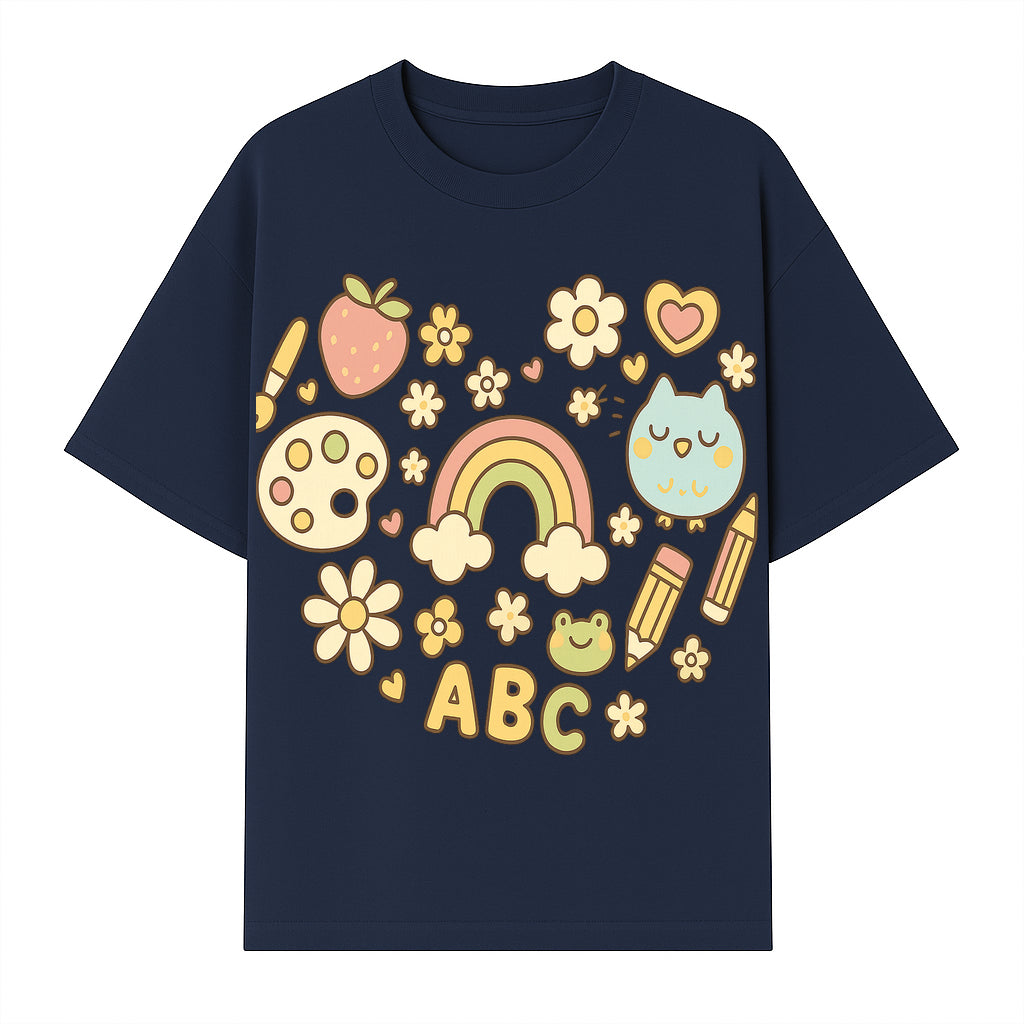 Colorful Kids' Art Print with ABC, Rainbow, Flowers, and Cute Animals - Ideal for Nursery Decor or Children's Room Wall Art - T-shirt 1758093394195.jpg