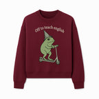 Funny Frog Scooting Off to Teach English T-Shirt, Cute Teacher Gift, Humorous Classroom Apparel, Whimsical Design for ESL Educators - Sweatshirt 1758093394231.jpg