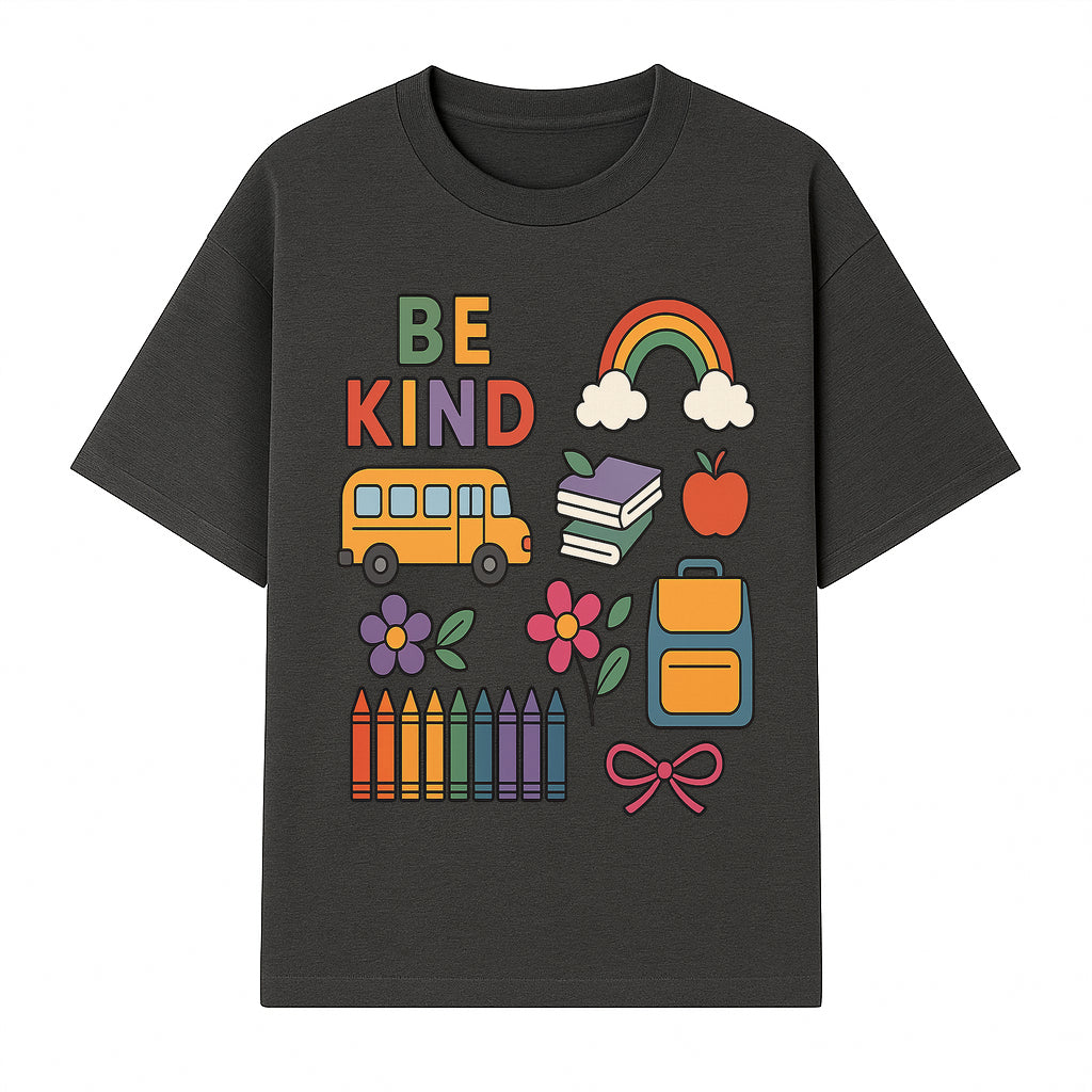 Be Kind School Decor - Colorful Bus, Books, Apple, Rainbow & Flowers - Cute Classroom Wall Art for Kids and Teachers - T-shirt 1758093394248.jpg