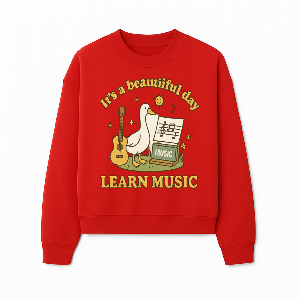 Music Learning Duck T-Shirt, Cute Guitar Design, It's a Beautiful Day, Fun Music Education Apparel for Kids and Adults - Sweatshirt 1758093394315.jpg