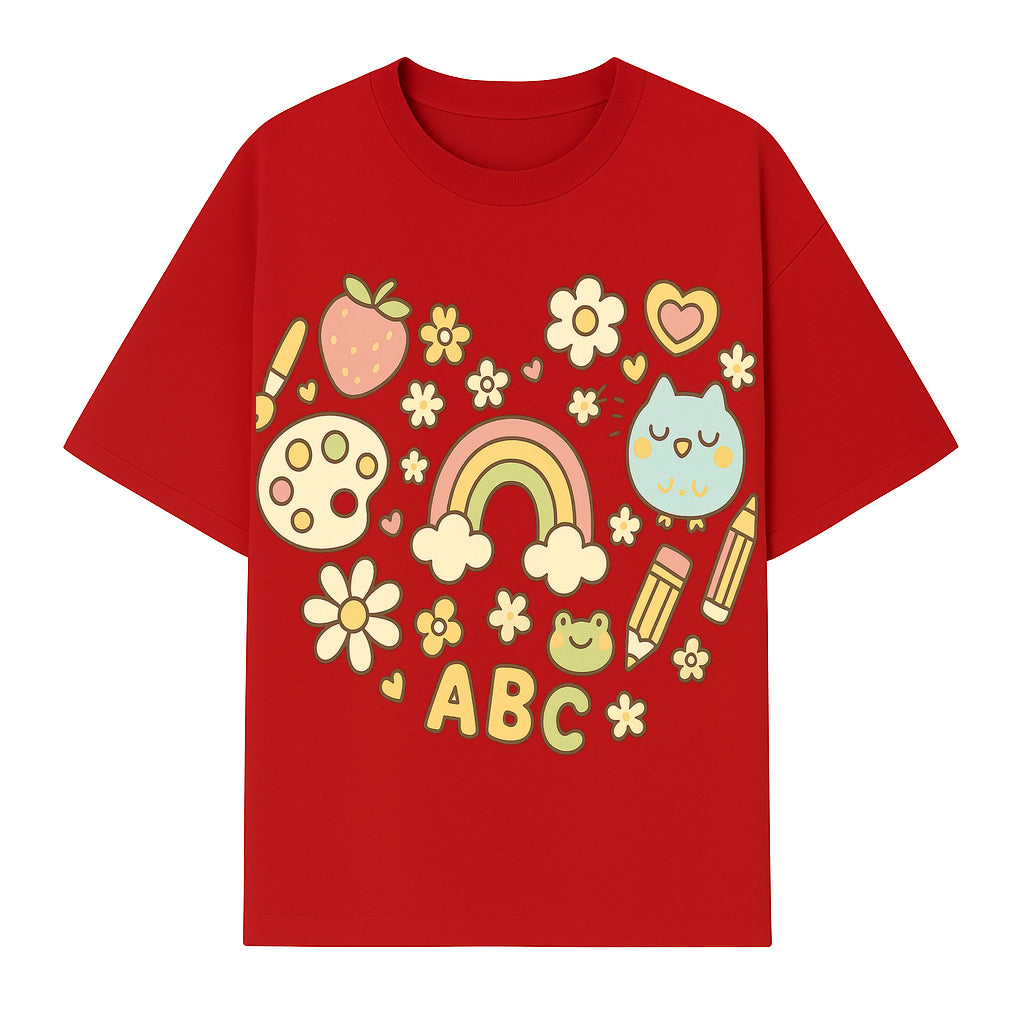 Colorful Kids' Art Print with ABC, Rainbow, Flowers, and Cute Animals - Ideal for Nursery Decor or Children's Room Wall Art - T-shirt 1758093394344.jpg