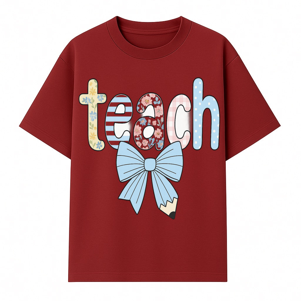 Colorful Teach Sign with Floral Letters and Bow, Classroom Decor, Teacher Appreciation Gift, Educational Wall Art - T-shirt 1758093394375.jpg