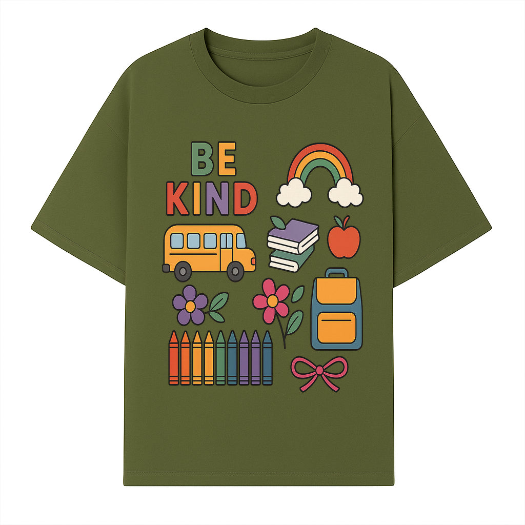 Be Kind School Decor - Colorful Bus, Books, Apple, Rainbow & Flowers - Cute Classroom Wall Art for Kids and Teachers - T-shirt 1758093394421.jpg