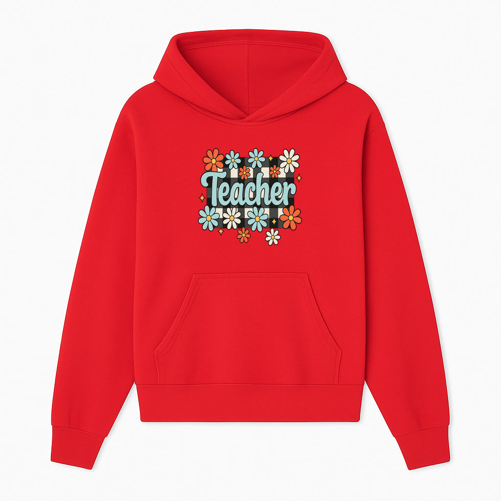 Floral Teacher Quote Art - Fun Checkered Background Decor for Classroom, Gifts, or Home - Colorful Teacher Appreciation Design - Hoodie 1758093394422.jpg