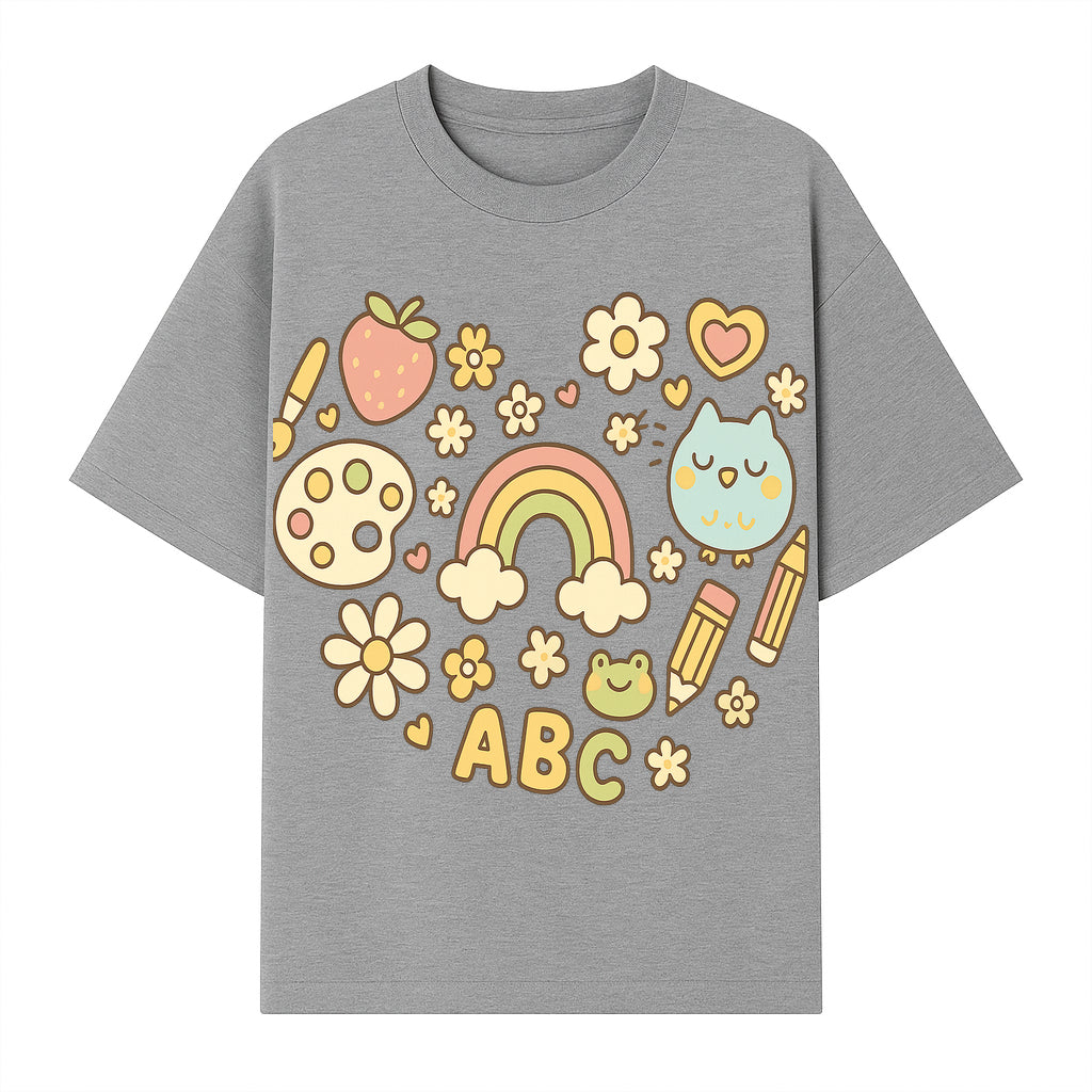 Colorful Kids' Art Print with ABC, Rainbow, Flowers, and Cute Animals - Ideal for Nursery Decor or Children's Room Wall Art - T-shirt 1758093394491.jpg