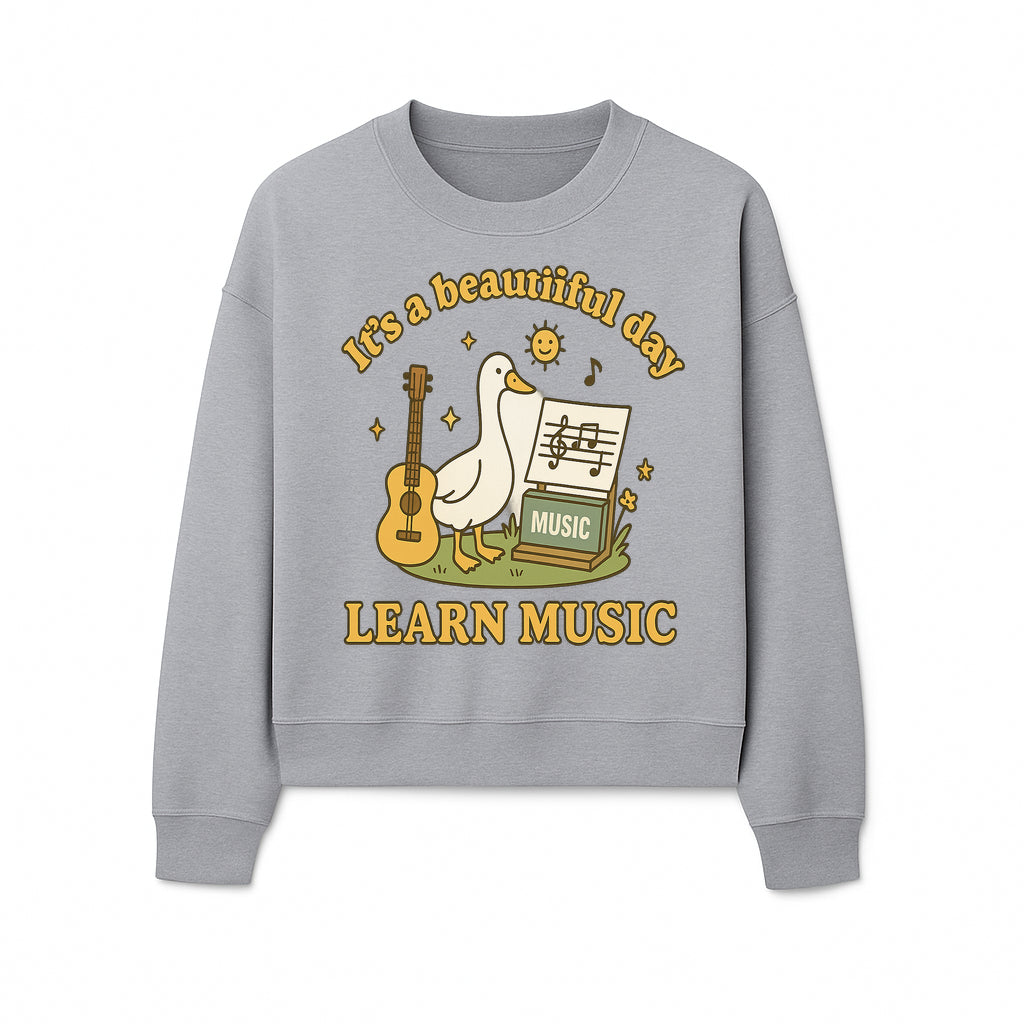 Music Learning Duck T-Shirt, Cute Guitar Design, It's a Beautiful Day, Fun Music Education Apparel for Kids and Adults - Sweatshirt 1758093394509.jpg