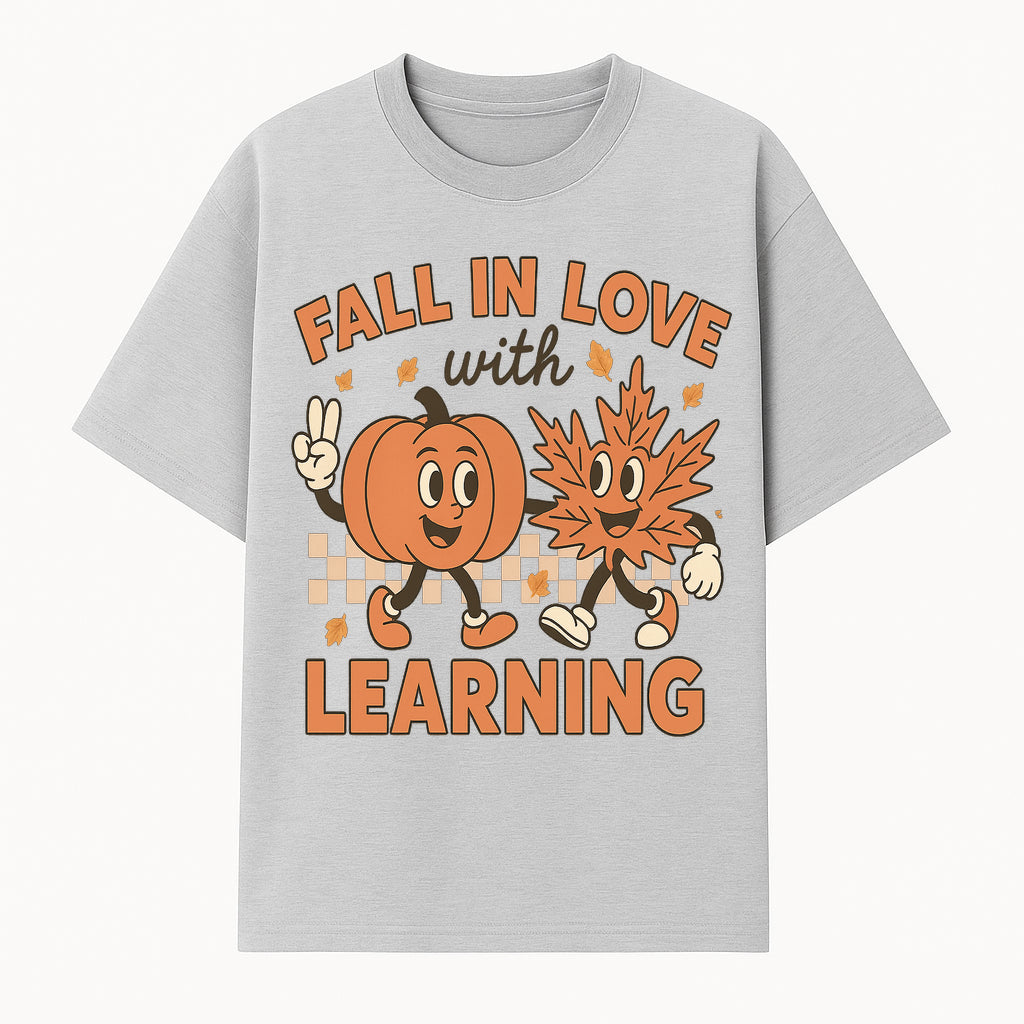 Fall in Love with Learning: Cute Pumpkin & Leaf Character Autumn School Decor - T-shirt 1758093394520.jpg