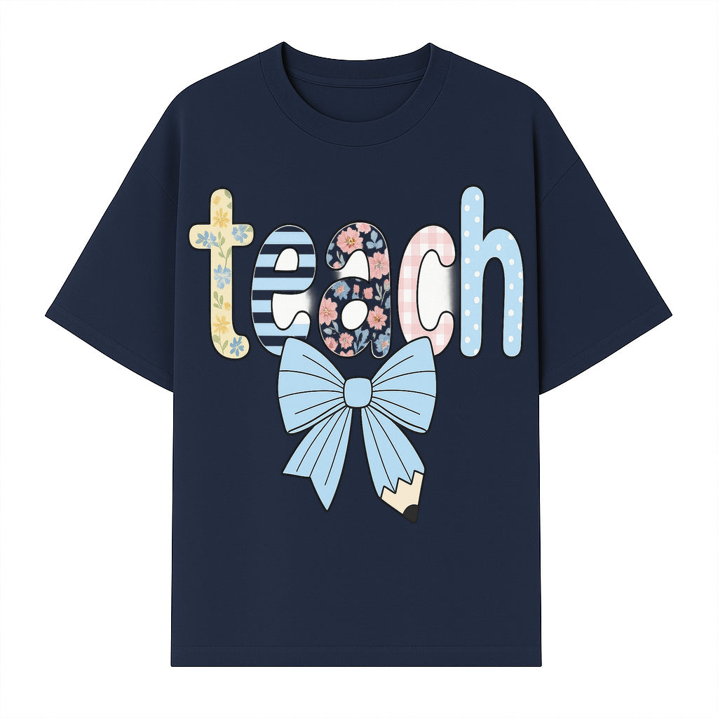 Colorful Teach Sign with Floral Letters and Bow, Classroom Decor, Teacher Appreciation Gift, Educational Wall Art - T-shirt 1758093394559.jpg