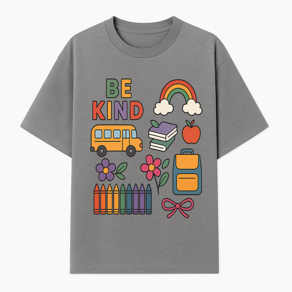 Be Kind School Decor - Colorful Bus, Books, Apple, Rainbow & Flowers - Cute Classroom Wall Art for Kids and Teachers - T-shirt 1758093394573.jpg