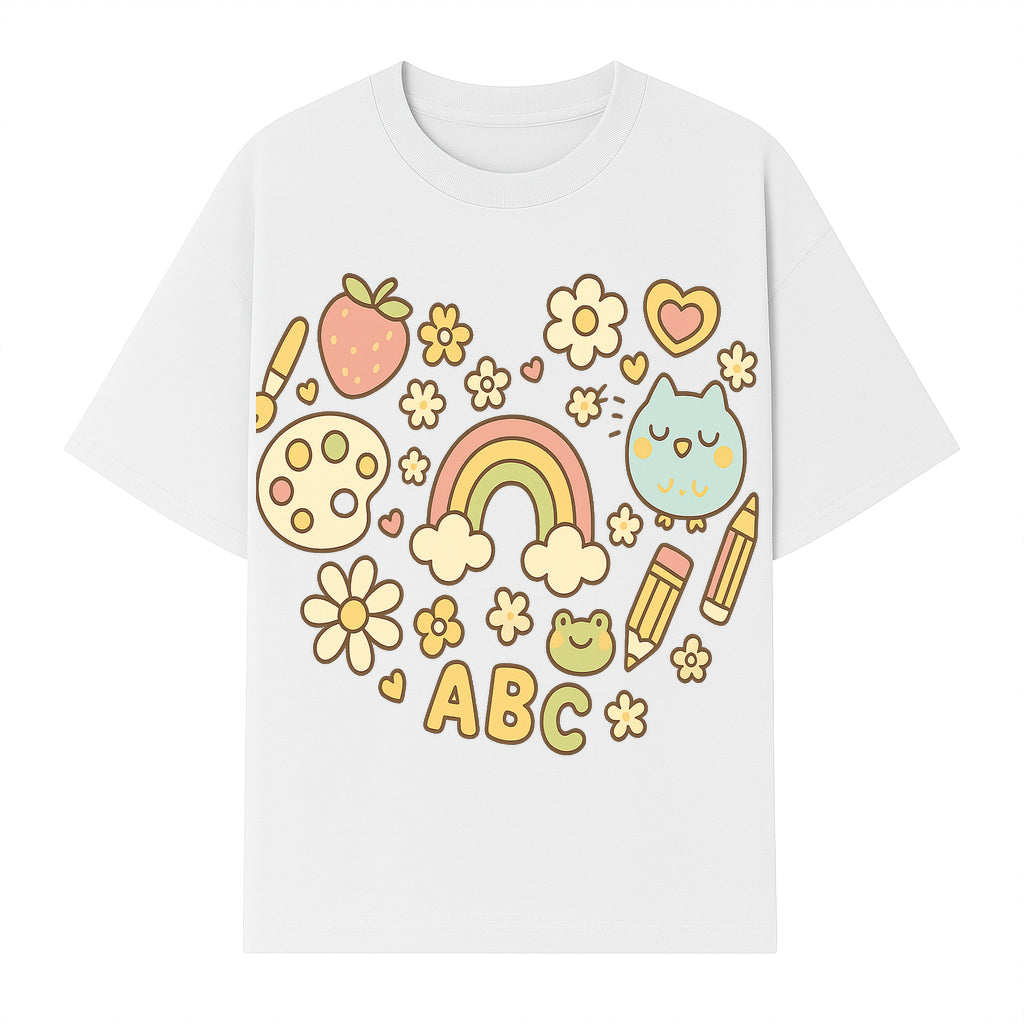 Colorful Kids' Art Print with ABC, Rainbow, Flowers, and Cute Animals - Ideal for Nursery Decor or Children's Room Wall Art - T-shirt 1758093394650.jpg