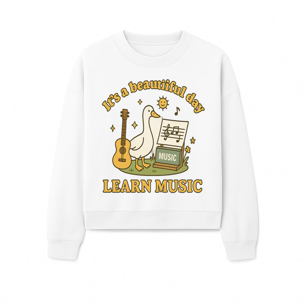 Music Learning Duck T-Shirt, Cute Guitar Design, It's a Beautiful Day, Fun Music Education Apparel for Kids and Adults - Sweatshirt 1758093394670.jpg