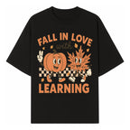 Fall in Love with Learning: Cute Pumpkin & Leaf Character Autumn School Decor - T-shirt 1758093394712.jpg