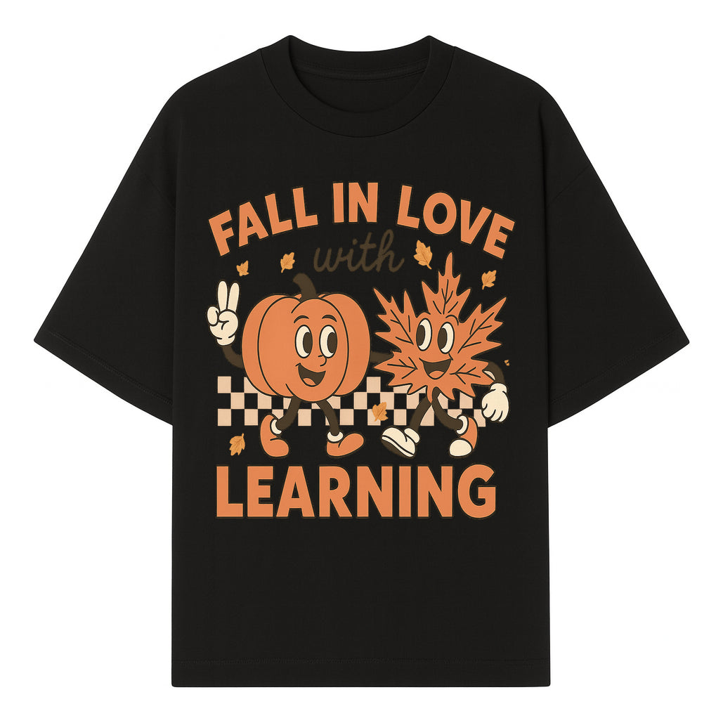 Fall in Love with Learning: Cute Pumpkin & Leaf Character Autumn School Decor - T-shirt 1758093394712.jpg