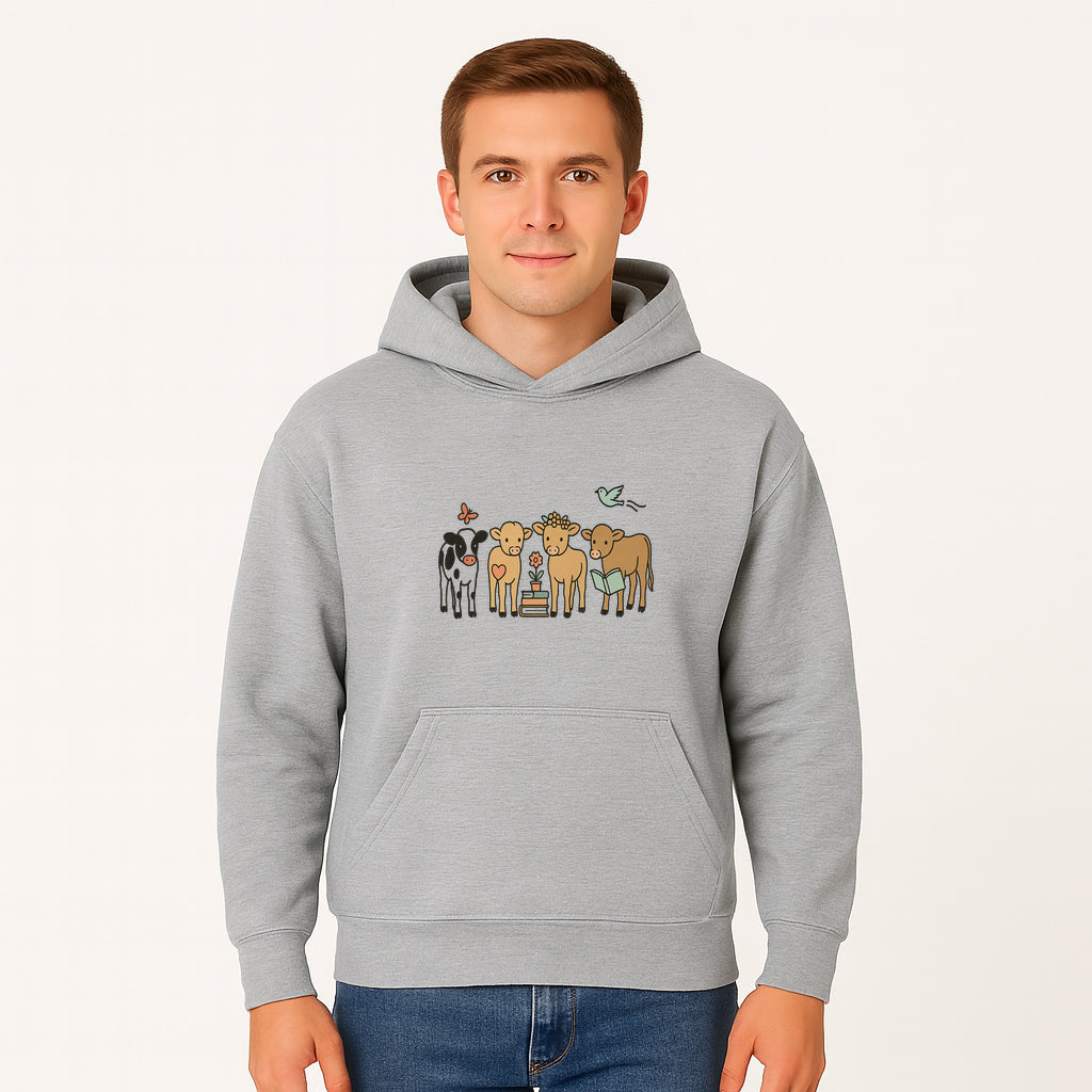Cute Farm Animal Art Print - Cows with Books, Flower, and Butterfly - Whimsical Home Decor for Animal Lovers and Kids' Rooms - Hoodie 1758093394760.jpg