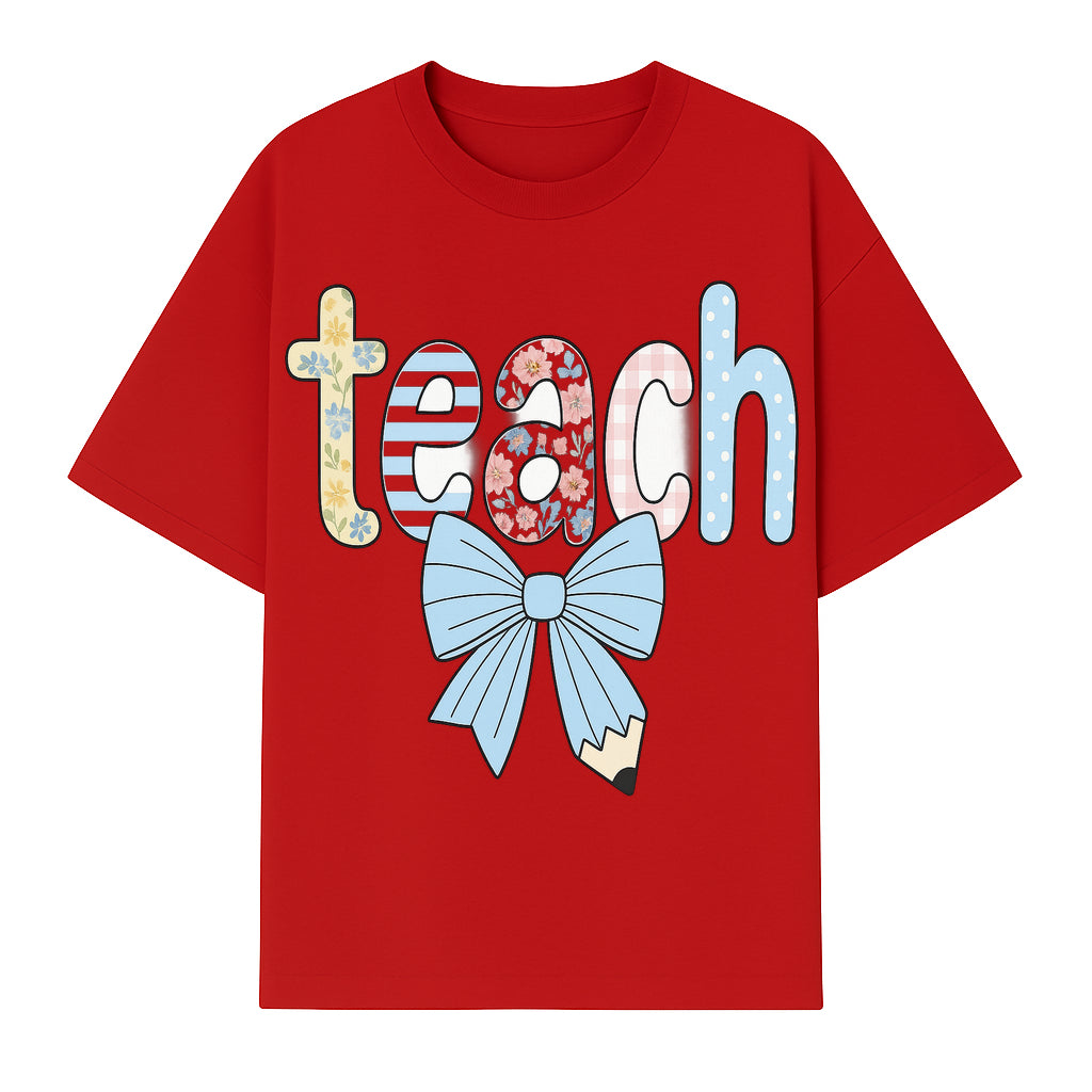 Colorful Teach Sign with Floral Letters and Bow, Classroom Decor, Teacher Appreciation Gift, Educational Wall Art - T-shirt 1758093394768.jpg