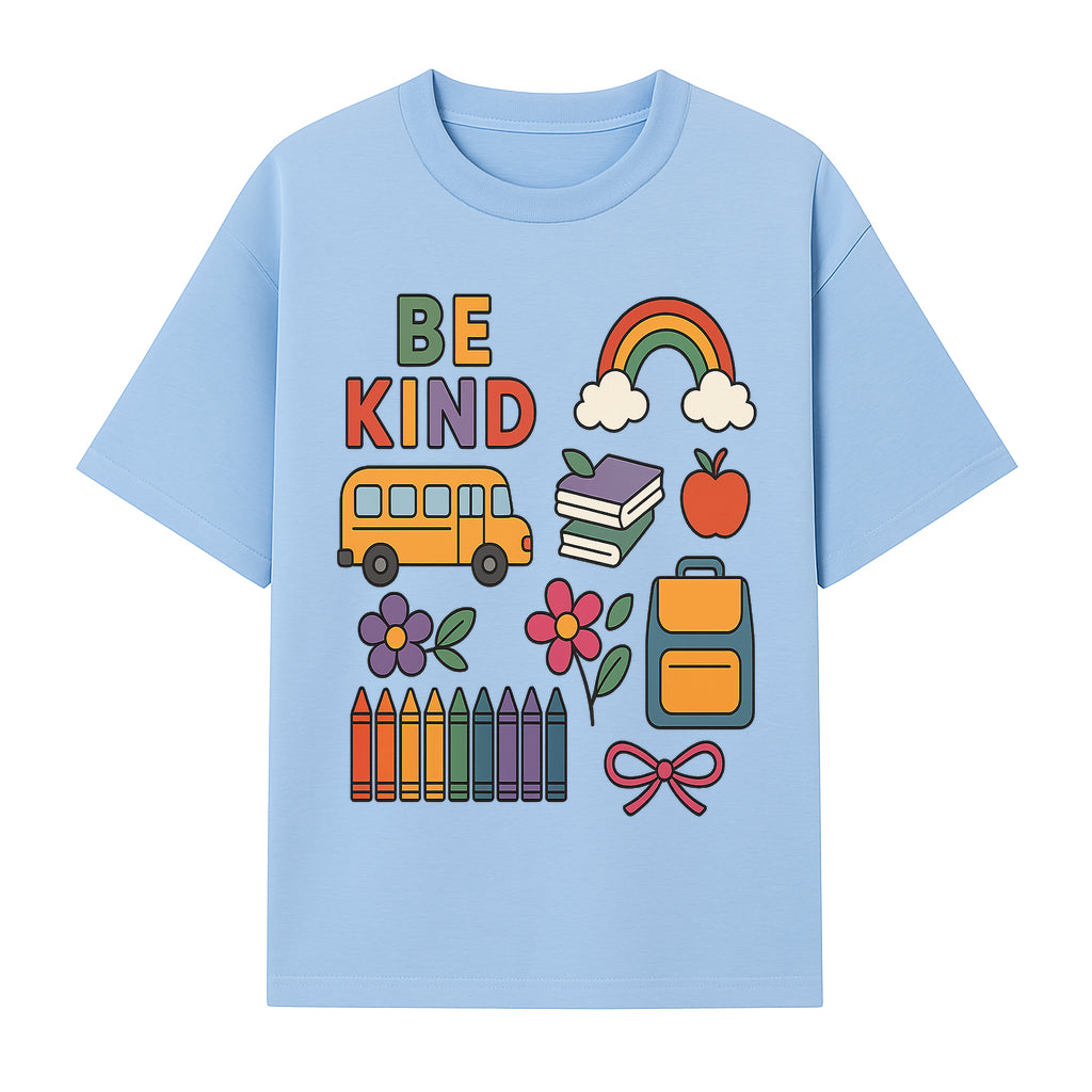 Be Kind School Decor - Colorful Bus, Books, Apple, Rainbow & Flowers - Cute Classroom Wall Art for Kids and Teachers - T-shirt 1758093394788.jpg