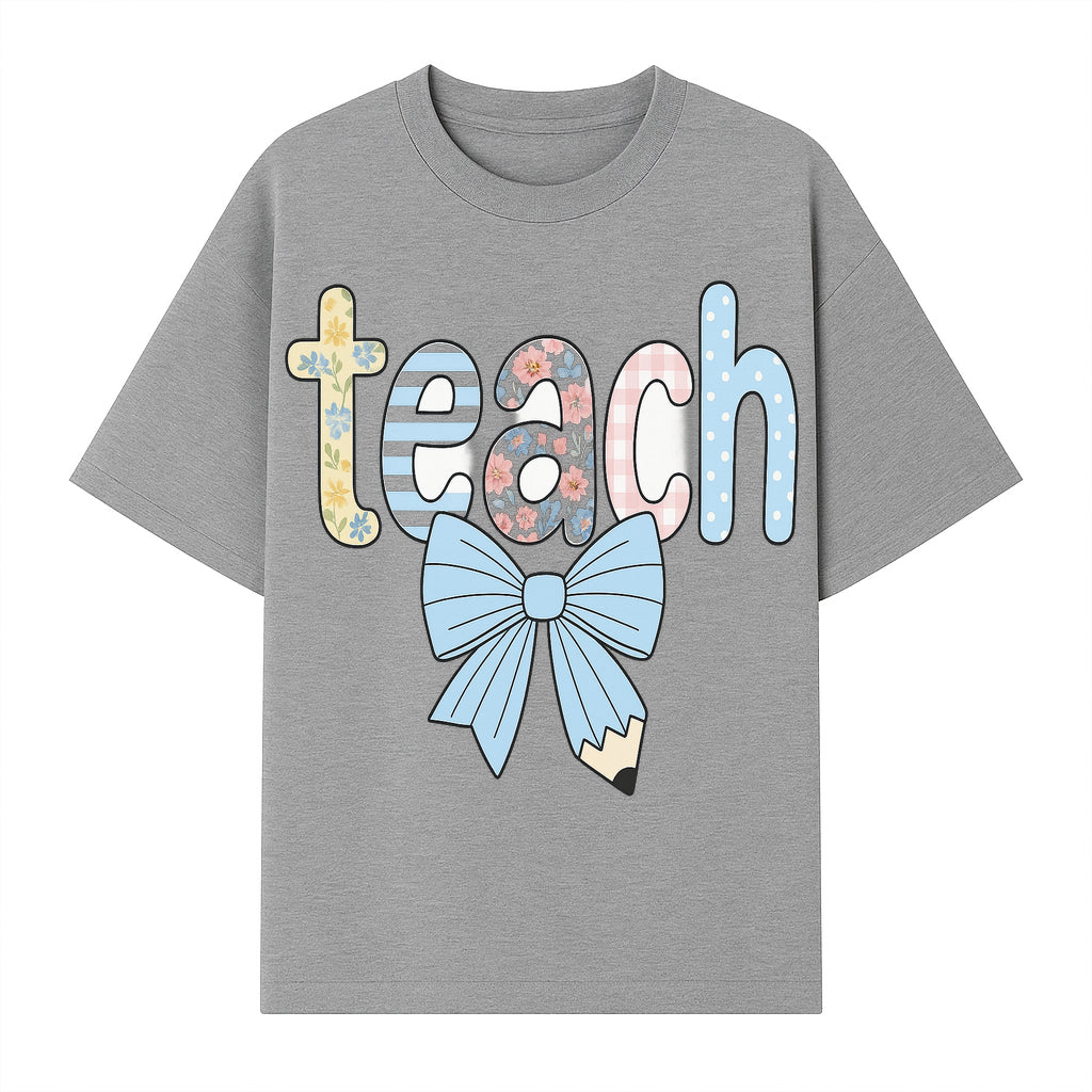 Colorful Teach Sign with Floral Letters and Bow, Classroom Decor, Teacher Appreciation Gift, Educational Wall Art - T-shirt 1758093394939.jpg