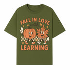 Fall in Love with Learning: Cute Pumpkin & Leaf Character Autumn School Decor - T-shirt 1758093395037.jpg