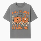 Fall in Love with Learning: Cute Pumpkin & Leaf Character Autumn School Decor - T-shirt 1758093395171.jpg