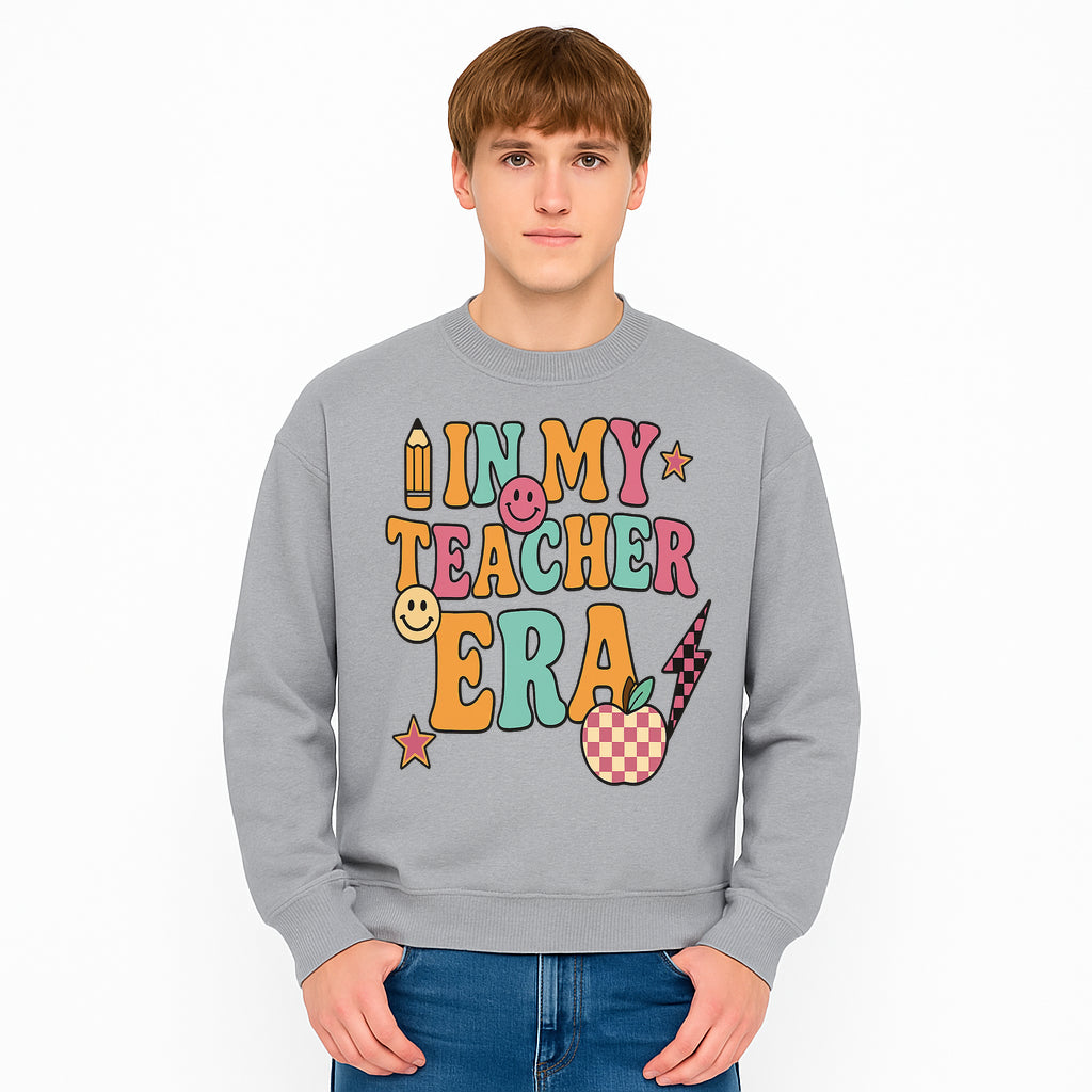 In My Teacher Era Graphic Tee - Retro Style with Happy Faces and School Elements, Perfect for Educators - Sweatshirt 1758093395194.jpg