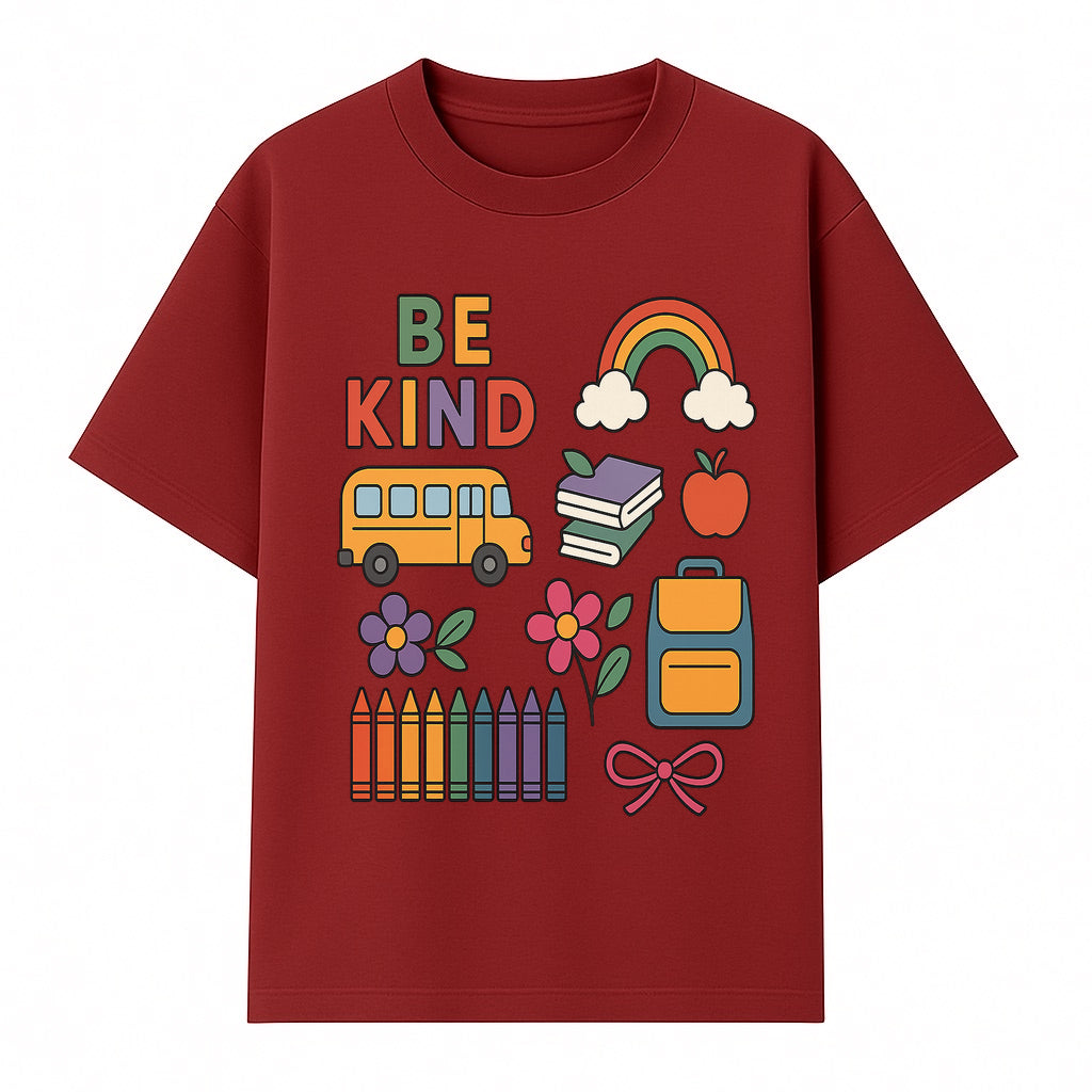 Be Kind School Decor - Colorful Bus, Books, Apple, Rainbow & Flowers - Cute Classroom Wall Art for Kids and Teachers - T-shirt 1758093395231.jpg