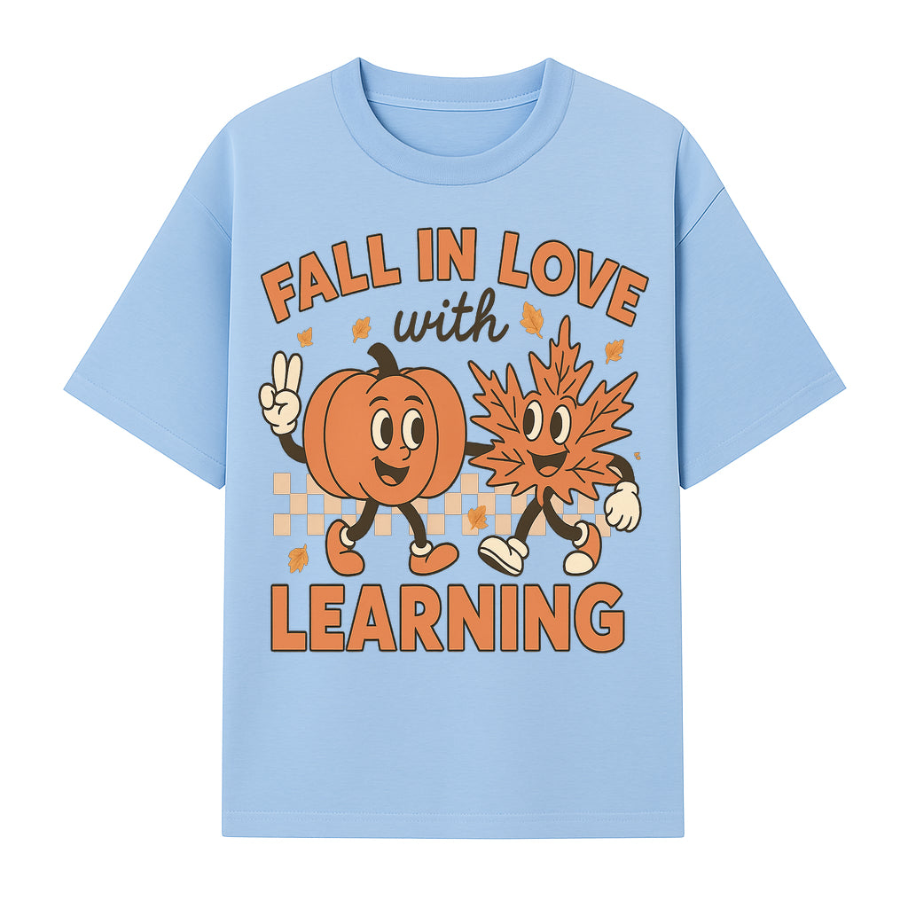 Fall in Love with Learning: Cute Pumpkin & Leaf Character Autumn School Decor - T-shirt 1758093395362.jpg