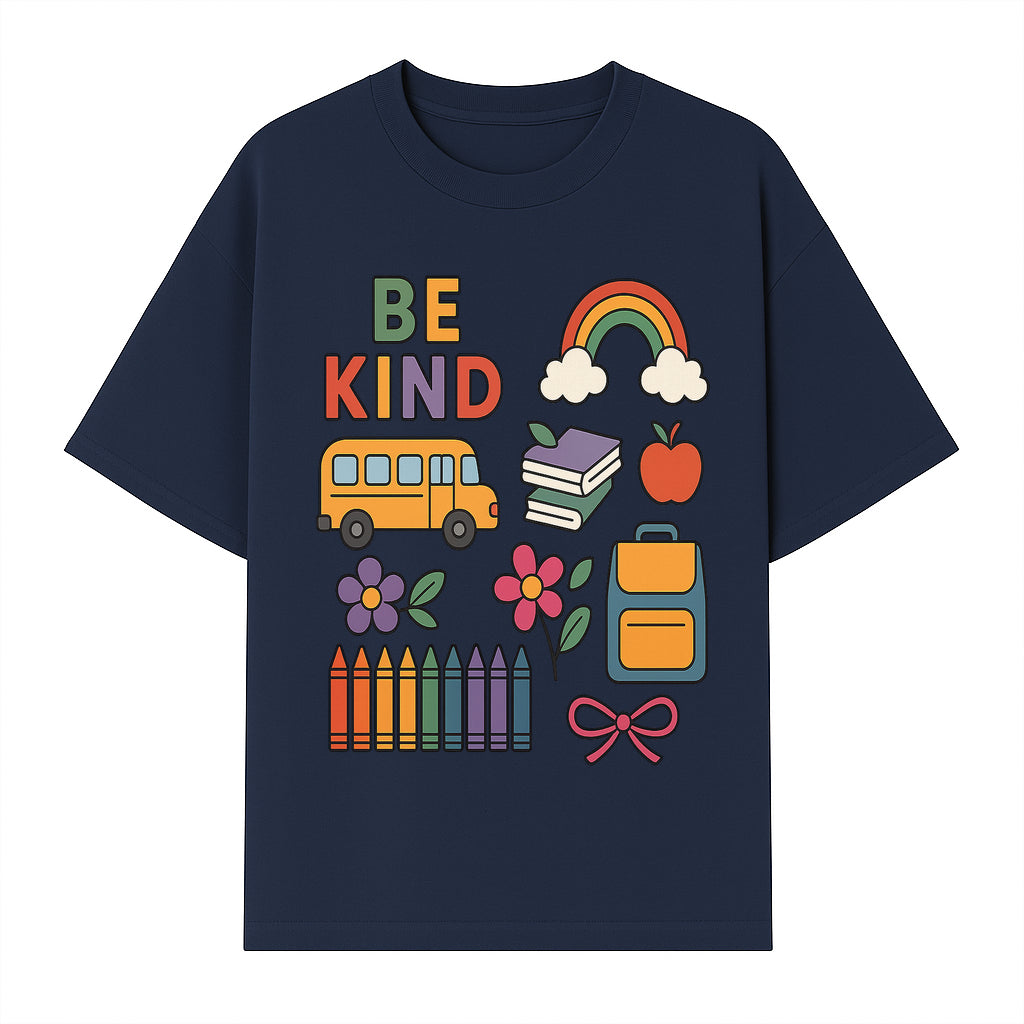 Be Kind School Decor - Colorful Bus, Books, Apple, Rainbow & Flowers - Cute Classroom Wall Art for Kids and Teachers - T-shirt 1758093395410.jpg