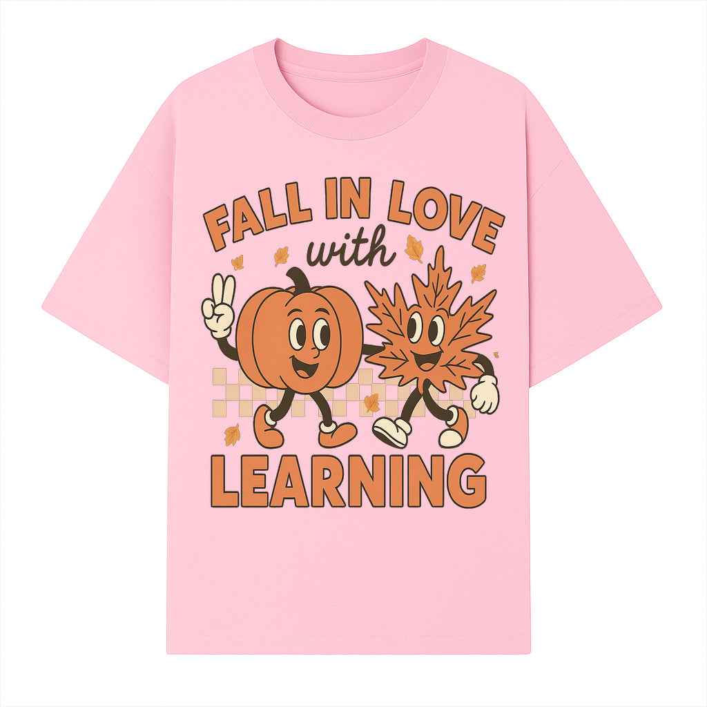 Fall in Love with Learning: Cute Pumpkin & Leaf Character Autumn School Decor - T-shirt 1758093395528.jpg