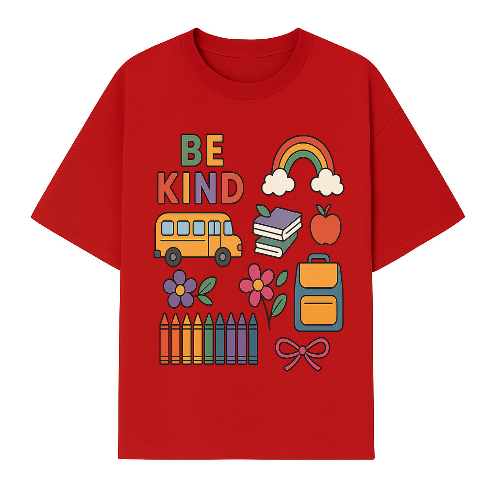 Be Kind School Decor - Colorful Bus, Books, Apple, Rainbow & Flowers - Cute Classroom Wall Art for Kids and Teachers - T-shirt 1758093395584.jpg