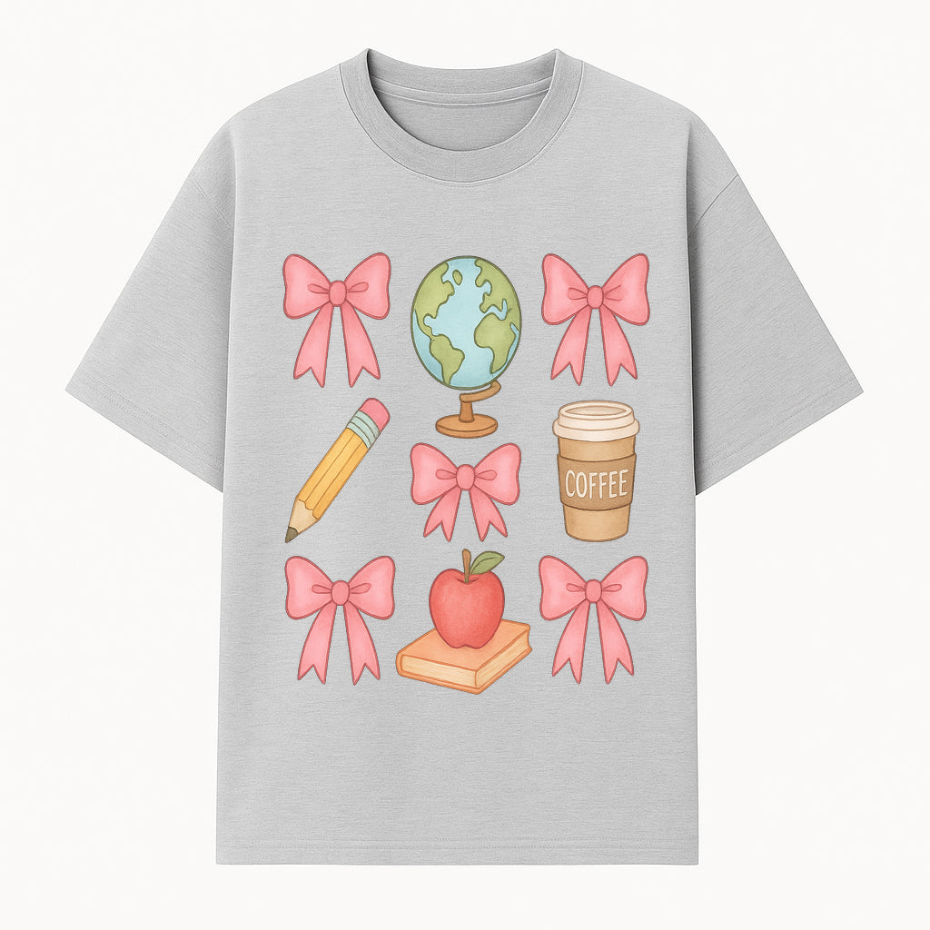 Colorful School and Coffee Themed Stickers Set with Bows, Apple, Globe, Pencil, and Books - Cute Teacher Gifts - T-shirt 1758093395685.jpg