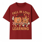 Fall in Love with Learning: Cute Pumpkin & Leaf Character Autumn School Decor - T-shirt 1758093395752.jpg