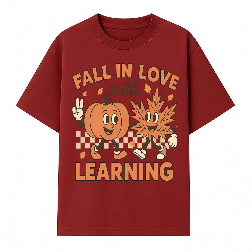 Fall in Love with Learning: Cute Pumpkin & Leaf Character Autumn School Decor - T-shirt 1758093395752.jpg