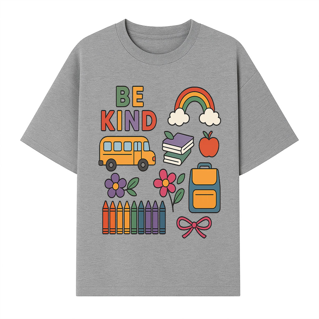 Be Kind School Decor - Colorful Bus, Books, Apple, Rainbow & Flowers - Cute Classroom Wall Art for Kids and Teachers - T-shirt 1758093395764.jpg